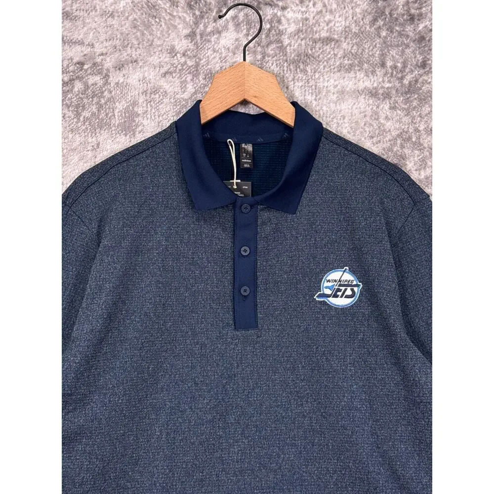 Adidas Polo Shirt Large Mens Winnipeg Jets Blue Long Sleeve NHL Staff
